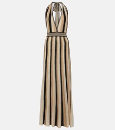 Трикотажное платье макси в полоску с вырезом халтер Camilla, мультиколор
