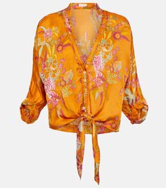 Укороченная рубашка azia с цветочным принтом Poupette St Barth, апельсин