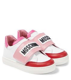 Кожаные кроссовки с логотипом Moschino Kids, белый