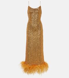 Платье-комбинация с пайетками и оперением Oséree, золото
