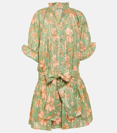 Мини-платье ламе из смесового хлопка с цветочным принтом Juliet Dunn, зеленый