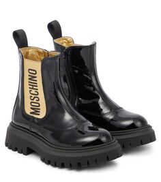 Лакированные ботинки с логотипом Moschino Kids, черный