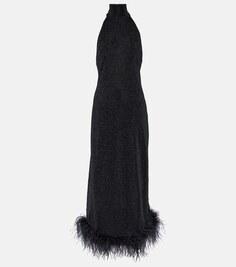Платье макси lumière с водолазкой и оперением Oséree, черный