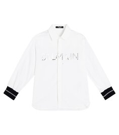 Рубашка из хлопкового поплина с логотипом Balmain Kids, белый