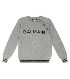 Свитер из шерсти и шелка с логотипом Balmain Kids, серый