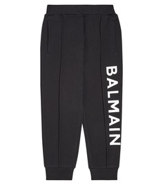 Спортивные брюки из хлопкового джерси с логотипом Balmain Kids, черный