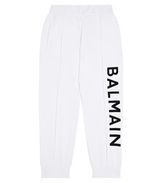 Хлопковые спортивные брюки с логотипом Balmain Kids, белый