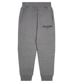 Спортивные брюки из хлопкового джерси с логотипом Balmain Kids, серый