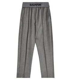 Шерстяные брюки с логотипом Balmain Kids, серый