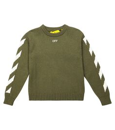 Хлопковый свитер с логотипом Off-White Kids, зеленый