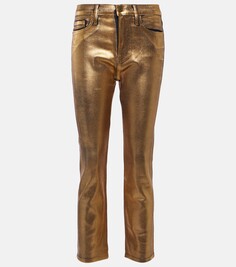 Прямые джинсы с высокой посадкой и покрытием Frame, золото