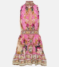 Шелковое мини-платье с цветочным принтом Camilla, мультиколор