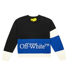 Шерстяной свитер с цветными блоками и логотипом Off-White Kids, черный