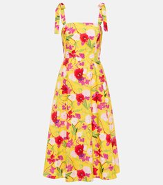 Хлопковое платье миди с цветочным принтом Carolina Herrera, мультиколор