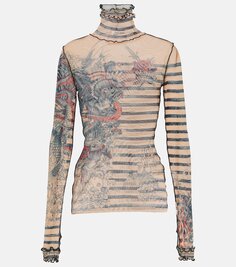 Тюлевая водолазка из коллекции tattoo collection Jean Paul Gaultier, мультиколор