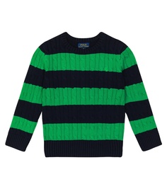 Полосатый хлопковый свитер косой вязки Polo Ralph Lauren Kids, мультиколор