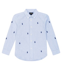 Рубашка-оксфорд из хлопка с вышитым логотипом Polo Ralph Lauren Kids, синий