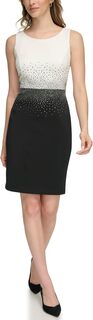 Платье Scuba Two-Tone Short Sheath with Bedazzled Mid Section Calvin Klein, цвет Ivory/Black