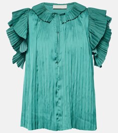 Атласная блузка elli со складками и оборками Ulla Johnson, зеленый