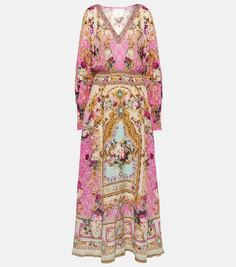 Шелковое платье макси с цветочным принтом Camilla, мультиколор