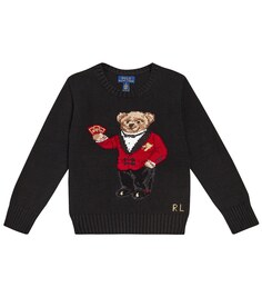 Хлопковый свитер с вышивкой polo bear Polo Ralph Lauren Kids, черный
