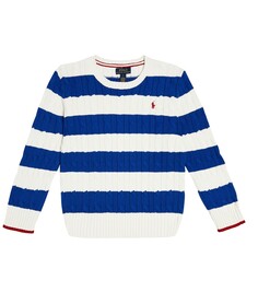 Хлопковый свитер косой вязки Polo Ralph Lauren Kids, мультиколор