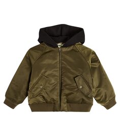 Бомбер с капюшоном Burberry Kids, зеленый