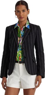 Льняной пиджак в тонкую полоску Petite LAUREN Ralph Lauren, цвет Black/Cream