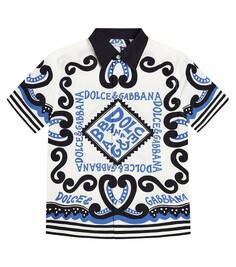 Рубашка-поло из хлопкового поплина с логотипом Dolce&amp;Gabbana Kids, белый