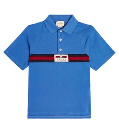 Рубашка-поло из хлопкового пике в полоску web Gucci Kids, синий