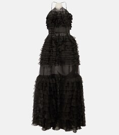 Ярусное платье florian из органзы с оборками Staud, черный
