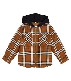 Хлопковое пальто в клетку Burberry Kids, коричневый