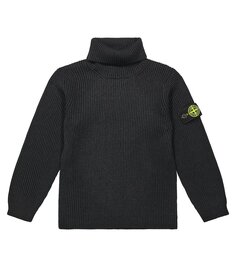 Свитер с высоким воротником из натуральной шерсти с логотипом Stone Island Junior, синий