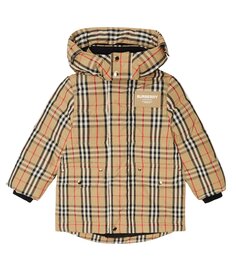 Пуховик в клетку vintage check Burberry Kids, мультиколор