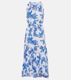 Льняное платье миди little dix bay с цветочным принтом Heidi Klein, синий