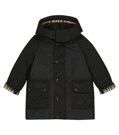 Стеганое пальто с монограммой Burberry Kids, черный