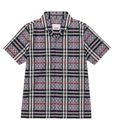 Рубашка в клетку vintage check из смесового хлопка Burberry Kids, мультиколор