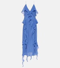 Платье-комбинация pim из шелкового жоржета с оборками Khaite, синий