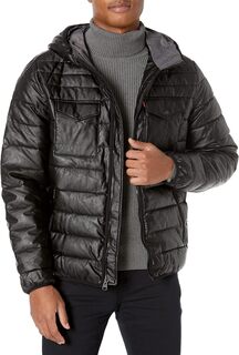 Толстовка Quilted Faux Leather Two-Pocket Hoodie Levi&apos;s, черный Levis