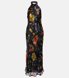 Платье макси с воротником-халтер и цветочным принтом Rixo, черный