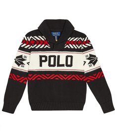 Хлопковый свитер вязки интарсия с логотипом Polo Ralph Lauren Kids, мультиколор