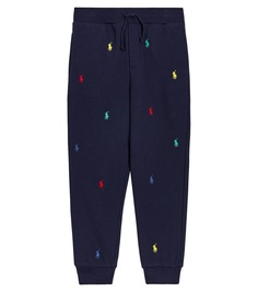 Спортивные брюки из смесового хлопка с вышивкой Polo Ralph Lauren Kids, синий