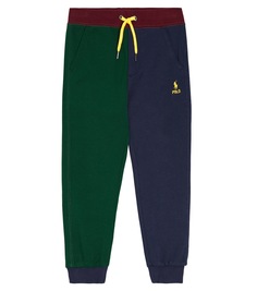 Спортивные брюки из хлопкового джерси с цветными блоками Polo Ralph Lauren Kids, мультиколор