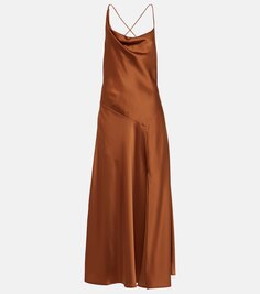 Асимметричное атласное платье макси Polo Ralph Lauren, коричневый