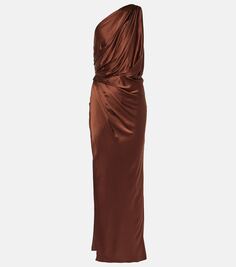 Платье миди из шелкового атласа на одно плечо The Sei, коричневый