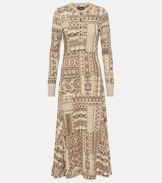 Расклешенное трикотажное платье миди из хлопка Polo Ralph Lauren, бежевый
