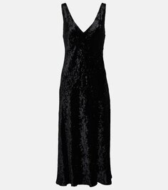 Бархатное платье-комбинация Vince, черный