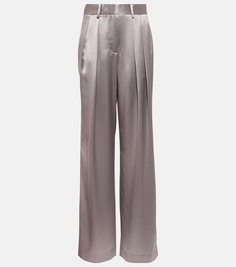 Атласные брюки luisa с высокой посадкой и складками Staud, серебро