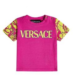 Футболка силуэта baby barocco из смесового хлопка Versace Kids, розовый