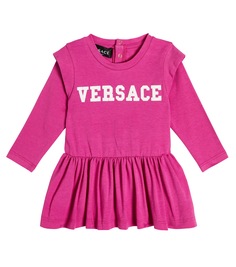 Платье baby из смесового хлопка с оборками и логотипом Versace Kids, розовый